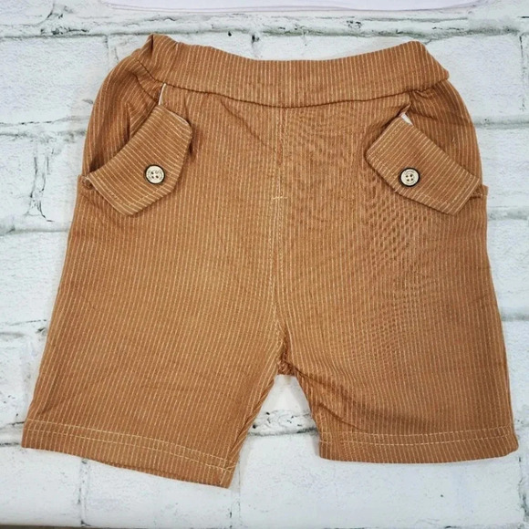 2T Brown Faux Suit Shorts Baby Boys 2 pcs Outfit. T-Shirt and Shorts Set - Picture 4 of 12